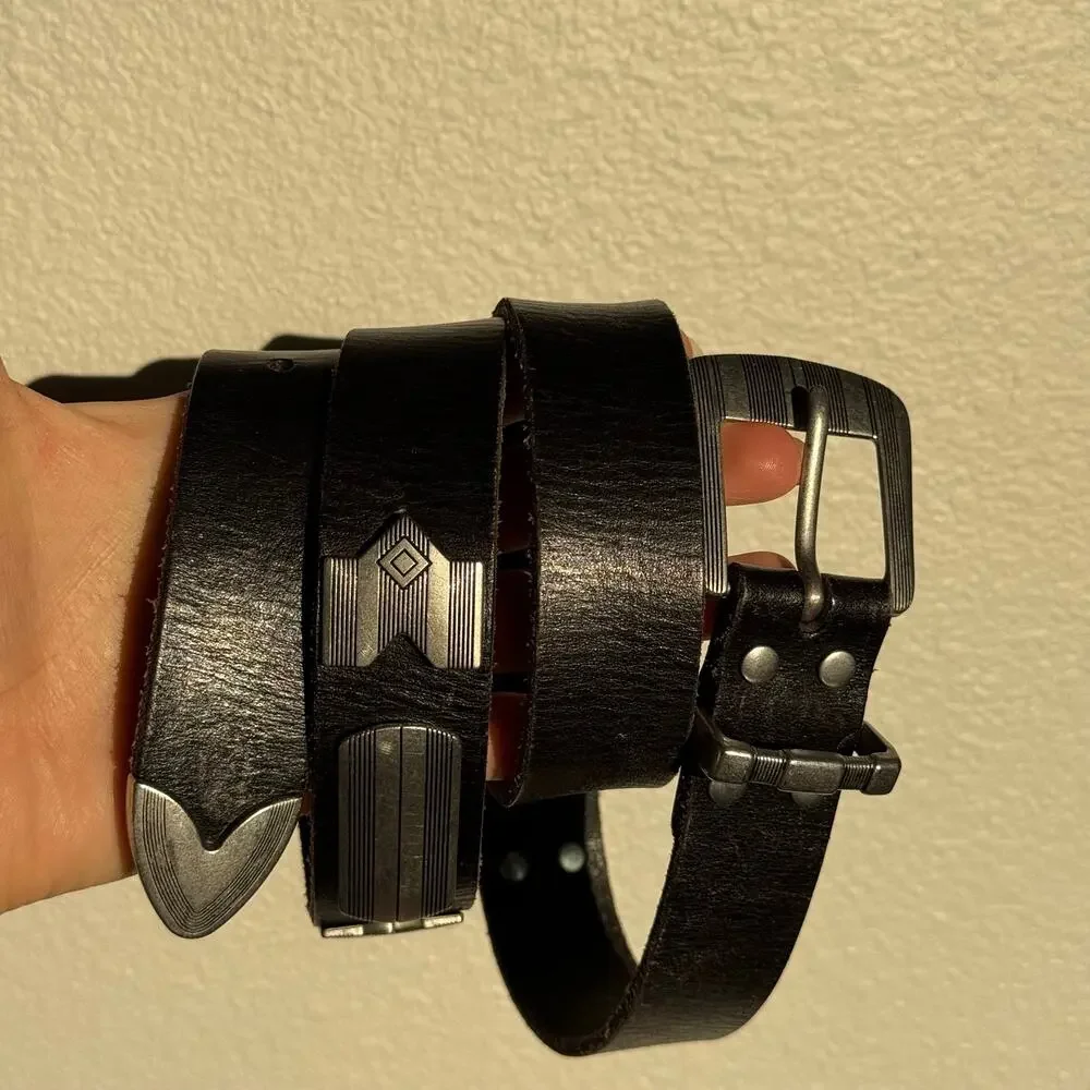 Urban Outfitters Genuine Leather Western Belt Black Silver Concho Studded Unisex